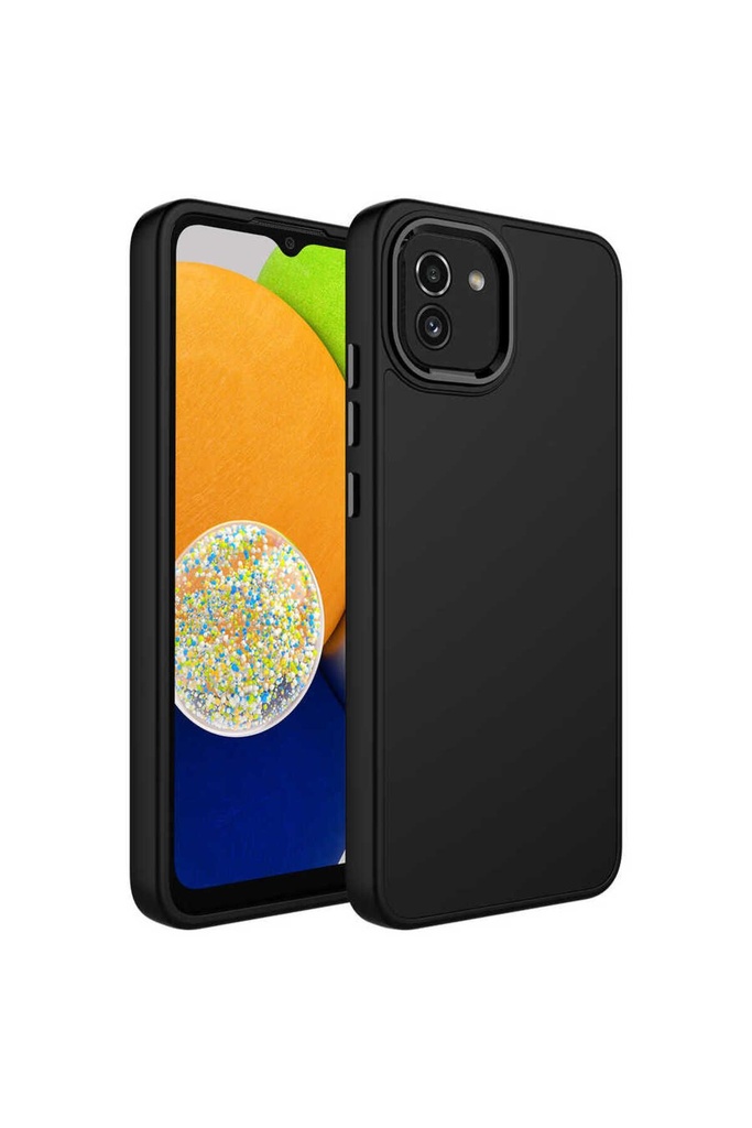 [RNZ-TA81692] Samsung Galaxy A03 Uyumlu Kılıf Metal Çerçeve ve Buton Tasarımlı Silikon Zore Luna Kapak (Siyah)