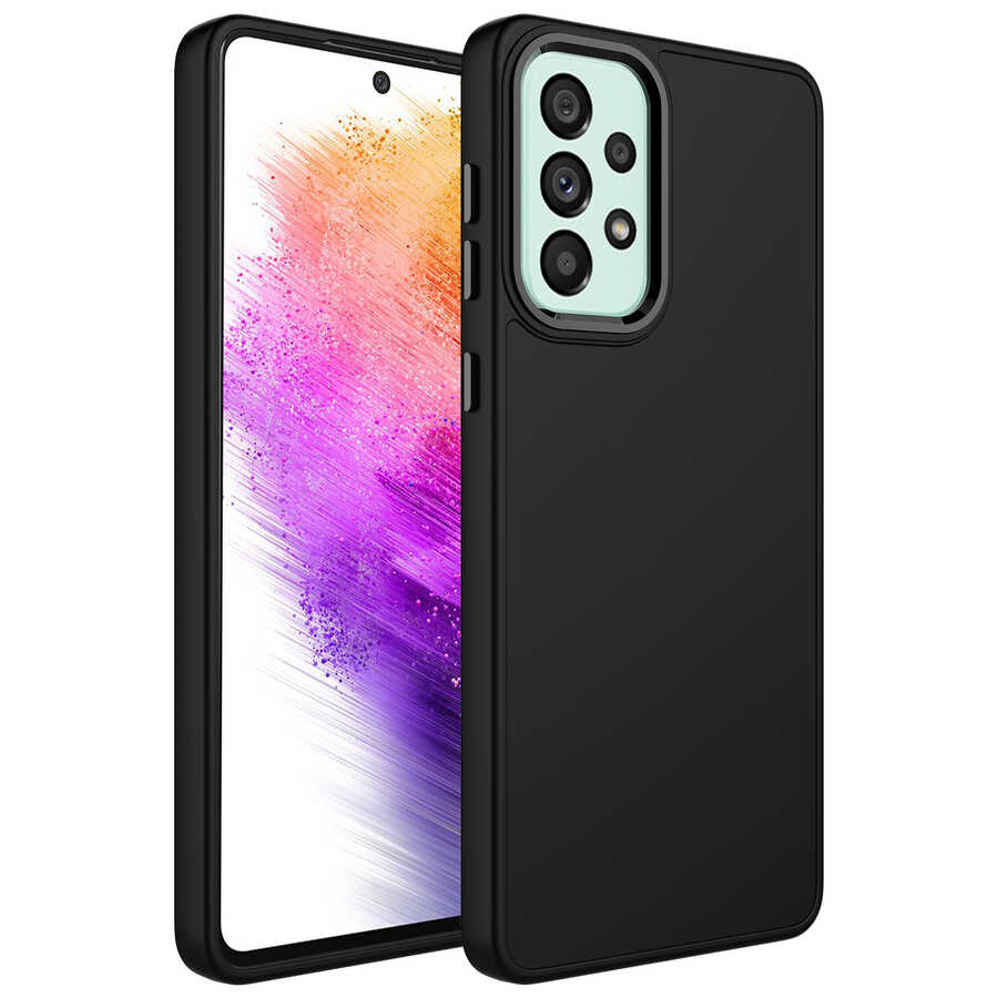 [RNZ-TA81720] Samsung Galaxy A53 5G Uyumlu Kılıf Metal Çerçeve ve Buton Tasarımlı Silikon Zore Luna Kapak (Siyah)