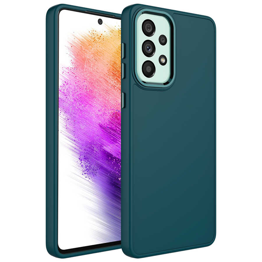 Samsung Galaxy A73 Uyumlu Kılıf Metal Çerçeve ve Buton Tasarımlı Silikon Zore Luna Kapak