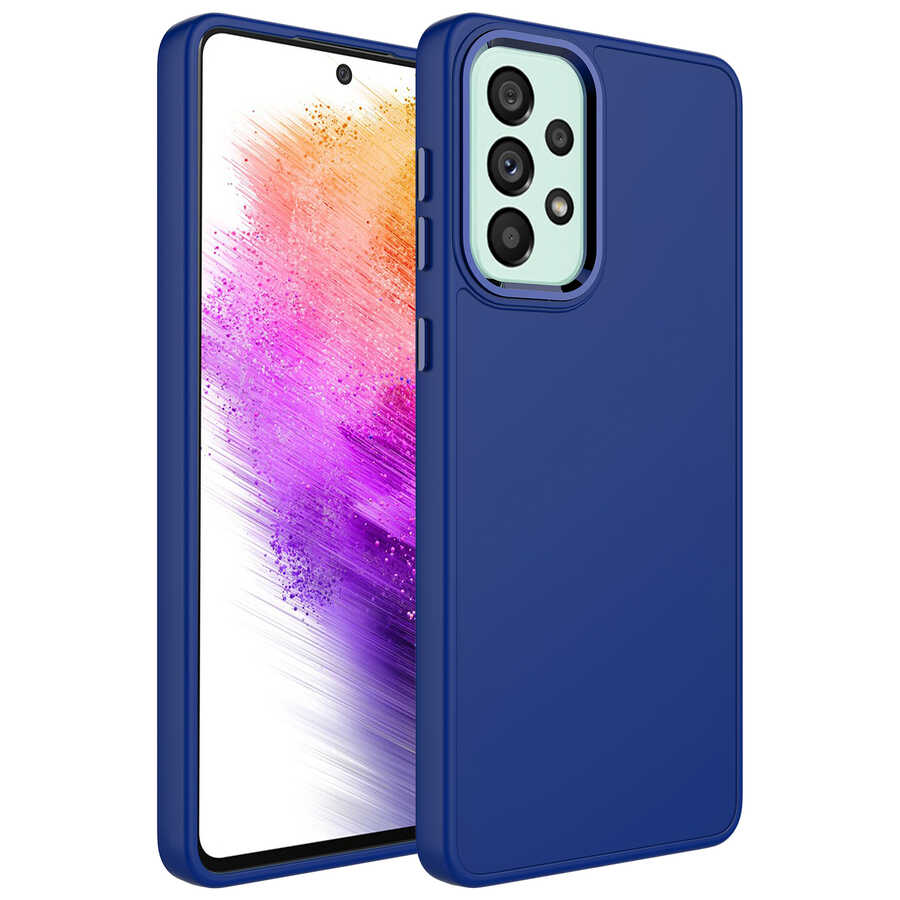 Samsung Galaxy A73 Uyumlu Kılıf Metal Çerçeve ve Buton Tasarımlı Silikon Zore Luna Kapak