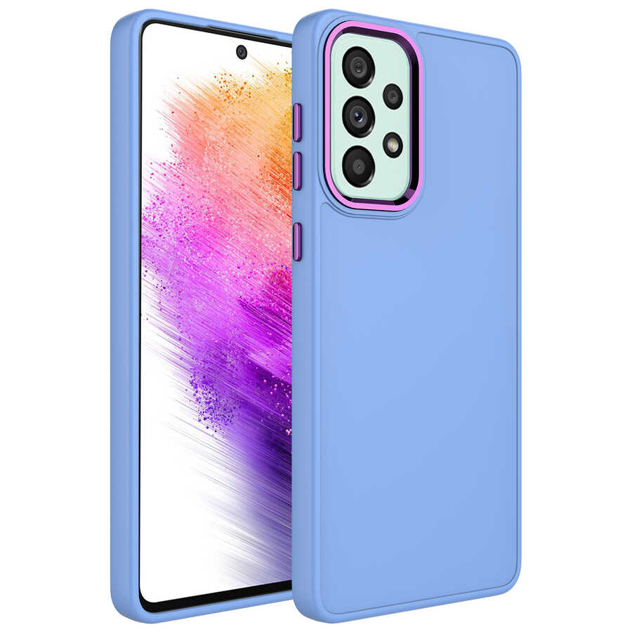 Samsung Galaxy A73 Uyumlu Kılıf Metal Çerçeve ve Buton Tasarımlı Silikon Zore Luna Kapak