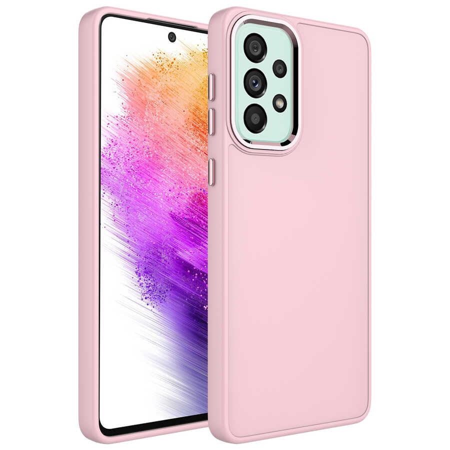 Samsung Galaxy A73 Uyumlu Kılıf Metal Çerçeve ve Buton Tasarımlı Silikon Zore Luna Kapak