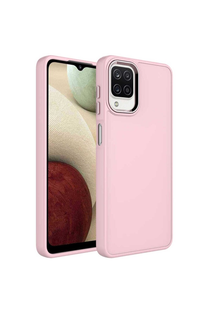 Samsung Galaxy M12 Uyumlu Kılıf Metal Çerçeve ve Buton Tasarımlı Silikon Zore Luna Kapak