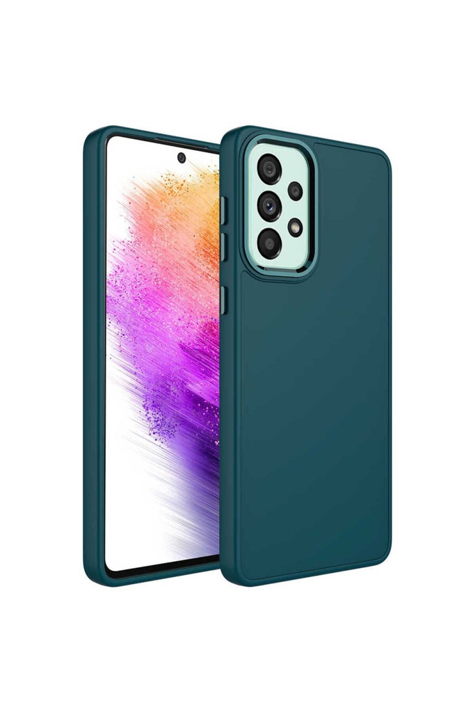 Samsung Galaxy A52 Uyumlu Kılıf Metal Çerçeve ve Buton Tasarımlı Silikon Zore Luna Kapak