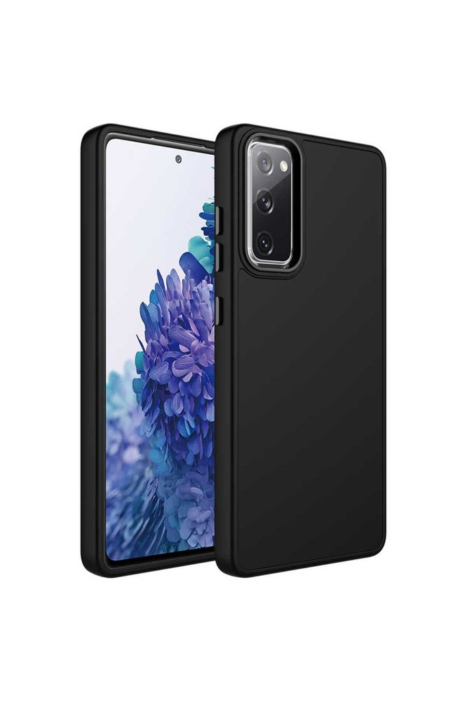 [RNZ-TA81783] Samsung Galaxy S20 FE Uyumlu Kılıf Metal Çerçeve ve Buton Tasarımlı Silikon Zore Luna Kapak (Siyah)
