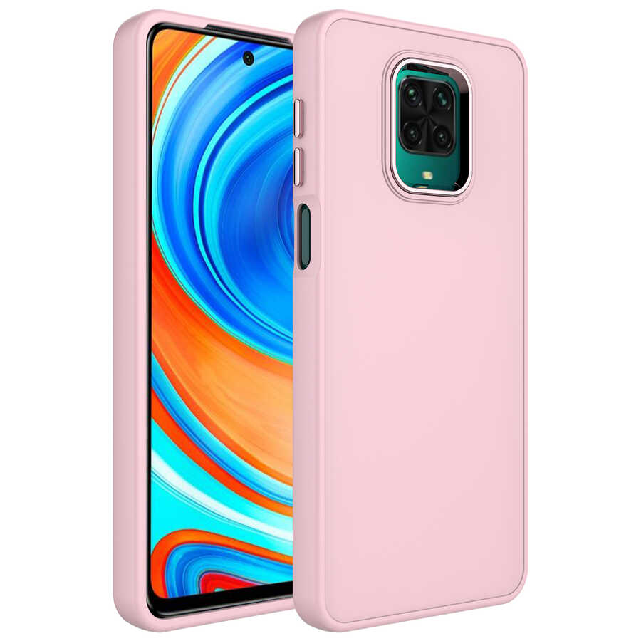 Xiaomi Redmi Note 9S Uyumlu Kılıf Metal Çerçeve ve Buton Tasarımlı Silikon Zore Luna Kapak