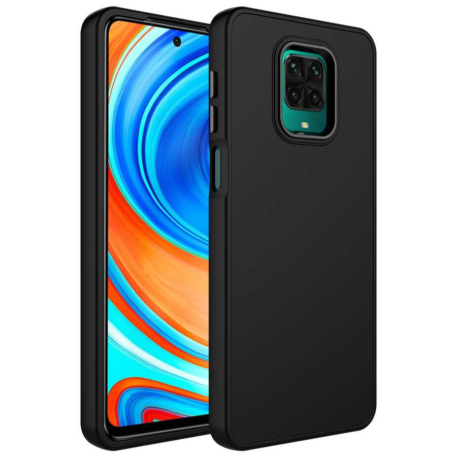 [RNZ-TA81804] Xiaomi Redmi Note 9S Uyumlu Kılıf Metal Çerçeve ve Buton Tasarımlı Silikon Zore Luna Kapak (Siyah)