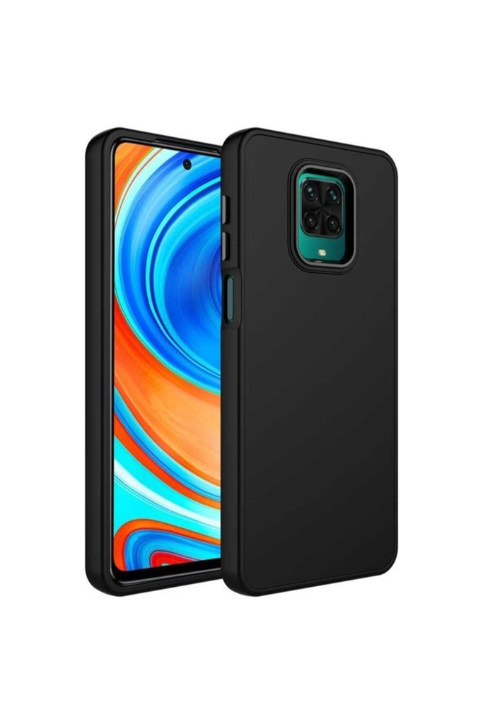 [RNZ-TA81811] Xiaomi Redmi Note 9 Pro Uyumlu Kılıf Metal Çerçeve ve Buton Tasarımlı Silikon Zore Luna Kapak (Siyah)