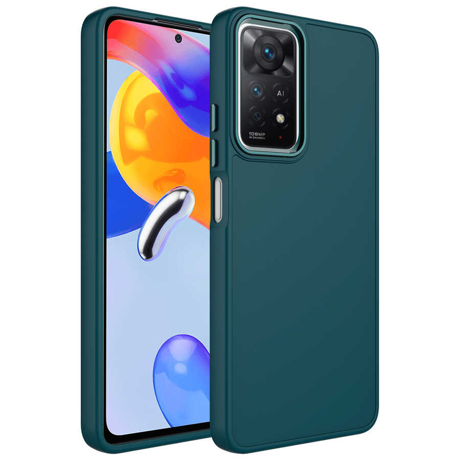 Xiaomi Redmi Note 11 Global Uyumlu Kılıf Metal Çerçeve ve Buton Tasarımlı Silikon Zore Luna Kapak