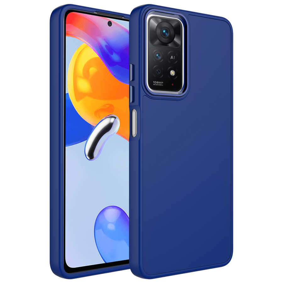 Xiaomi Redmi Note 11 Global Uyumlu Kılıf Metal Çerçeve ve Buton Tasarımlı Silikon Zore Luna Kapak