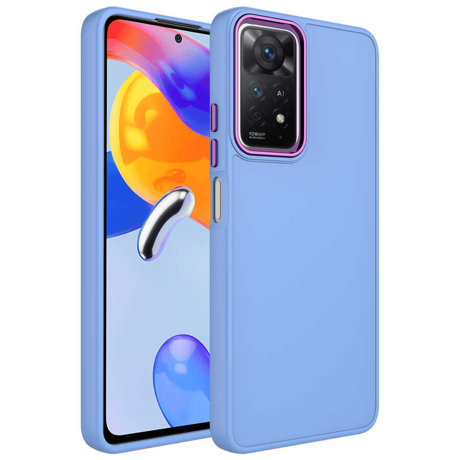 Xiaomi Redmi Note 11 Global Uyumlu Kılıf Metal Çerçeve ve Buton Tasarımlı Silikon Zore Luna Kapak