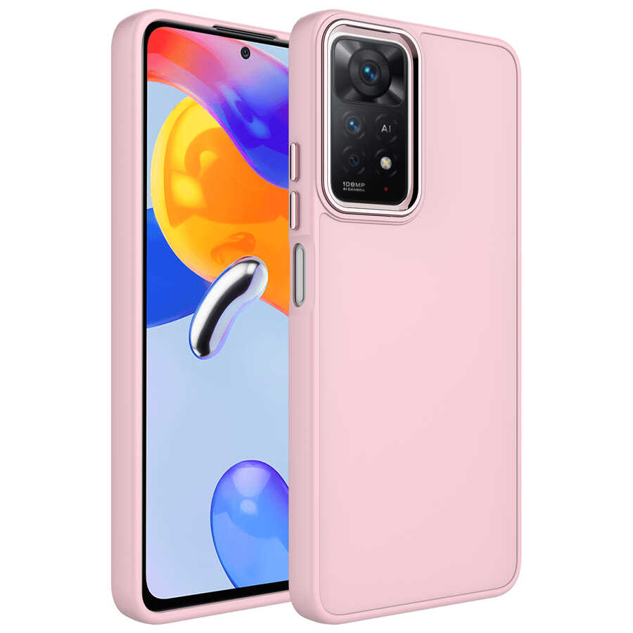Xiaomi Redmi Note 11 Pro 5G Uyumlu Kılıf Metal Çerçeve ve Buton Tasarımlı Silikon Zore Luna Kapak