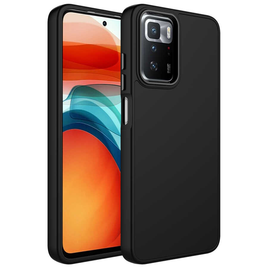 [RNZ-TA81846] Xiaomi Redmi 10 Uyumlu Kılıf Metal Çerçeve ve Buton Tasarımlı Silikon Zore Luna Kapak (Siyah)