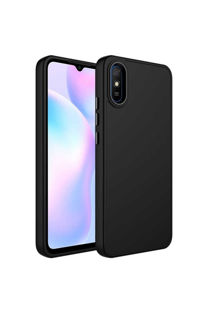 [RNZ-TA81888] Xiaomi Redmi 9A Uyumlu Kılıf Metal Çerçeve ve Buton Tasarımlı Silikon Zore Luna Kapak (Siyah)