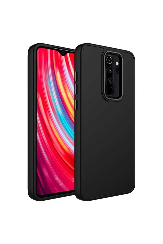 [RNZ-TA81909] Xiaomi Redmi Note 8 Pro Uyumlu Kılıf Metal Çerçeve ve Buton Tasarımlı Silikon Zore Luna Kapak (Siyah)