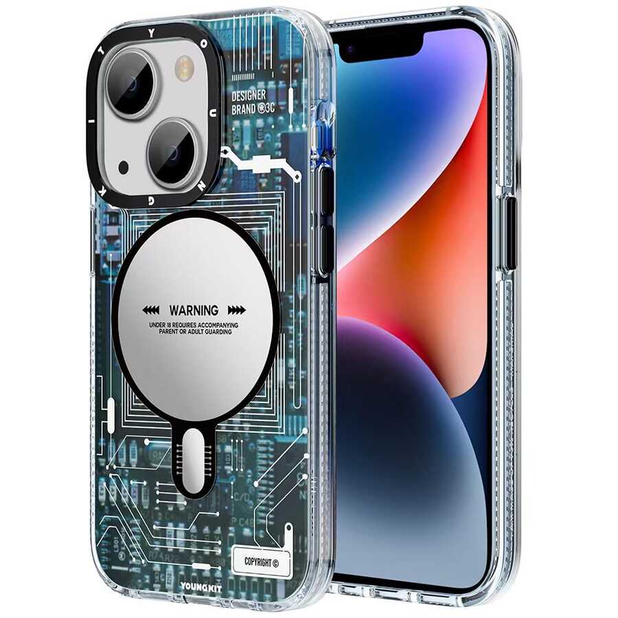 Apple iPhone 14 Uyumlu Kılıf M-safe Şarj Özellikli YoungKit Technology Serisi Kapak