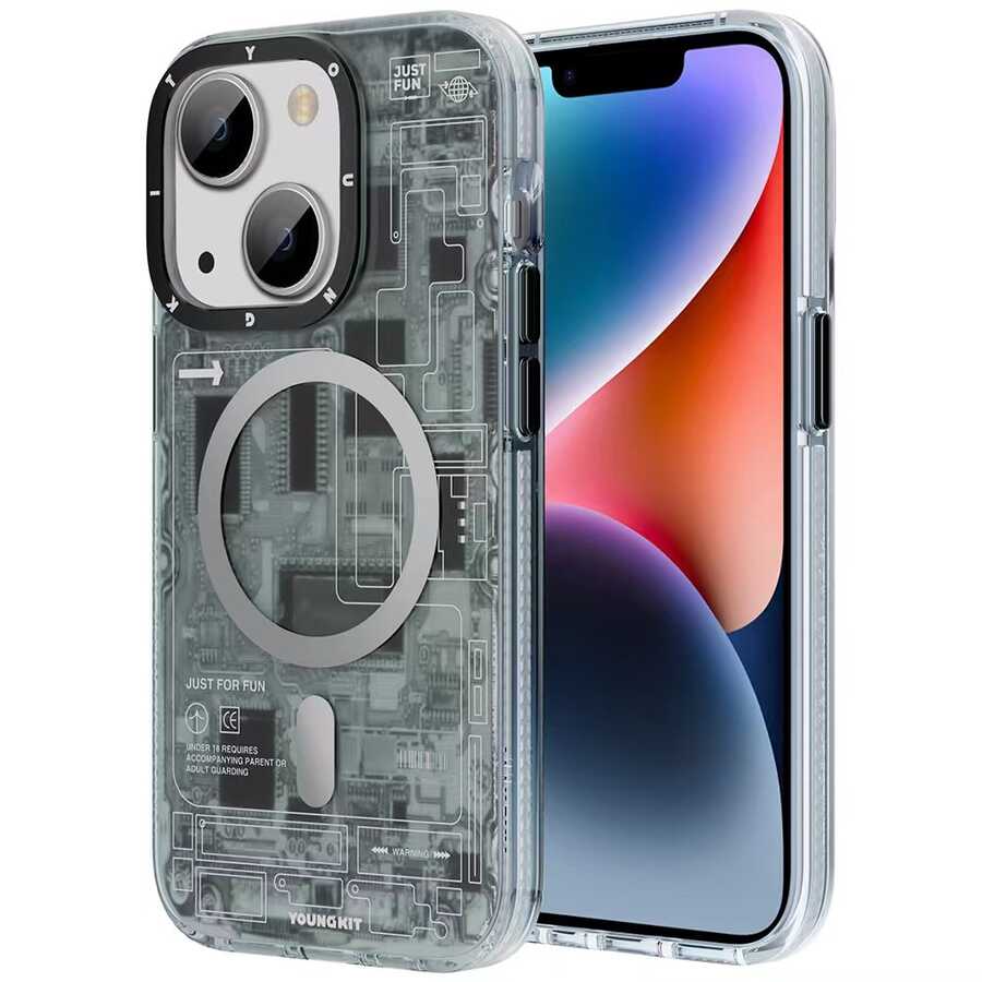 [RNZ-TA82092] Apple iPhone 14 Uyumlu Kılıf M-safe Şarj Özellikli YoungKit Technology Serisi Kapak (Siyah)