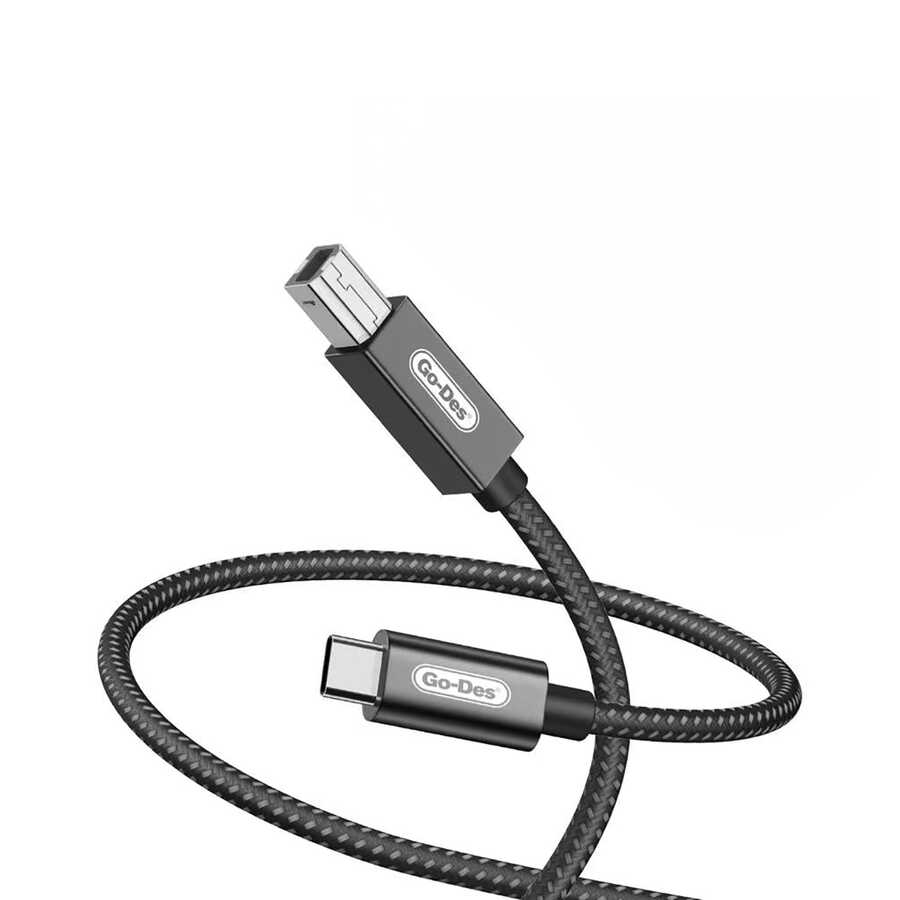 [RNZ-TA82091] Go Des GD-HM837 Type-C to USB-B 2.0 Örgülü Yazıcı Kablosu 2M