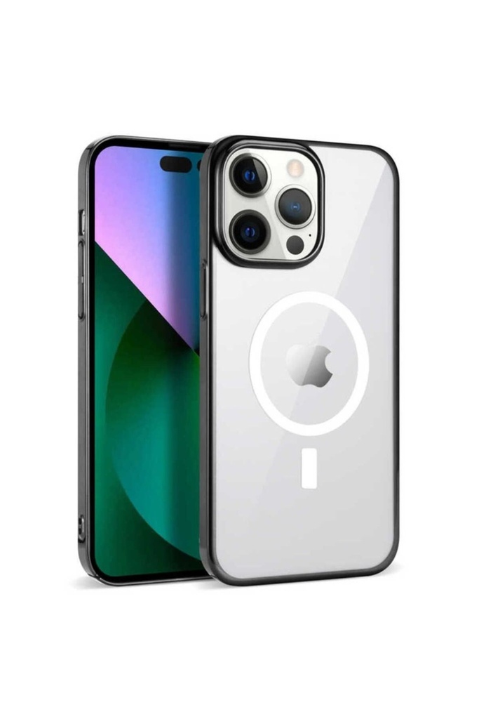 [RNZ-TA82245] Apple iPhone 13 Pro Max Uyumlu Kılıf Zore Wireless Şarj Özellikli Pixel M-safe Kapak (Siyah)