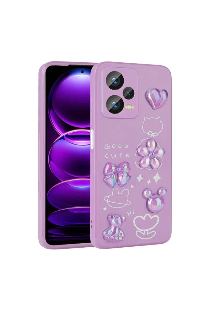 [RNZ-TA97316] Xiaomi Redmi Note 12 4G Uyumlu Kılıf Kabartma Figürlü Parlak Zore Toys Silikon Kapak (Mor)