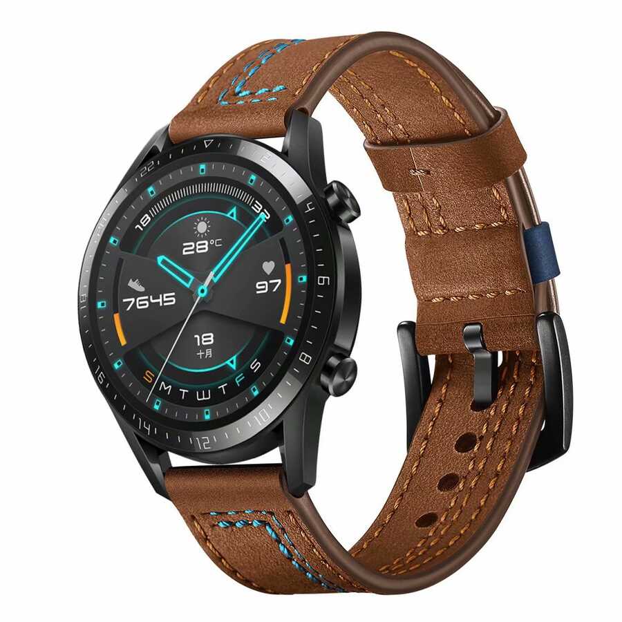 Huawei Watch GT 3 42mm Uyumlu Kordon Deri Dikişli Luxury KRD-19 Kayış