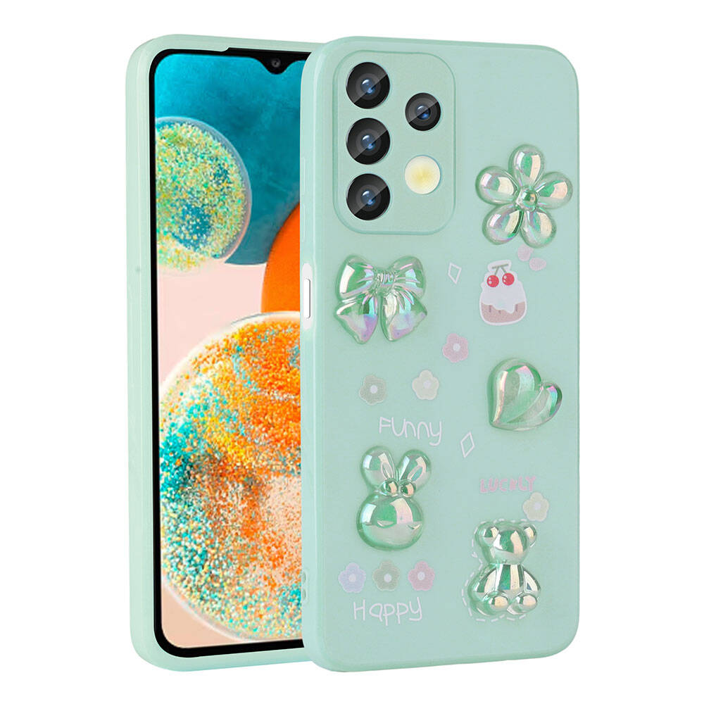 Samsung Galaxy A13 4G Uyumlu Kılıf Kabartma Figürlü Parlak Zore Toys Silikon Kapak