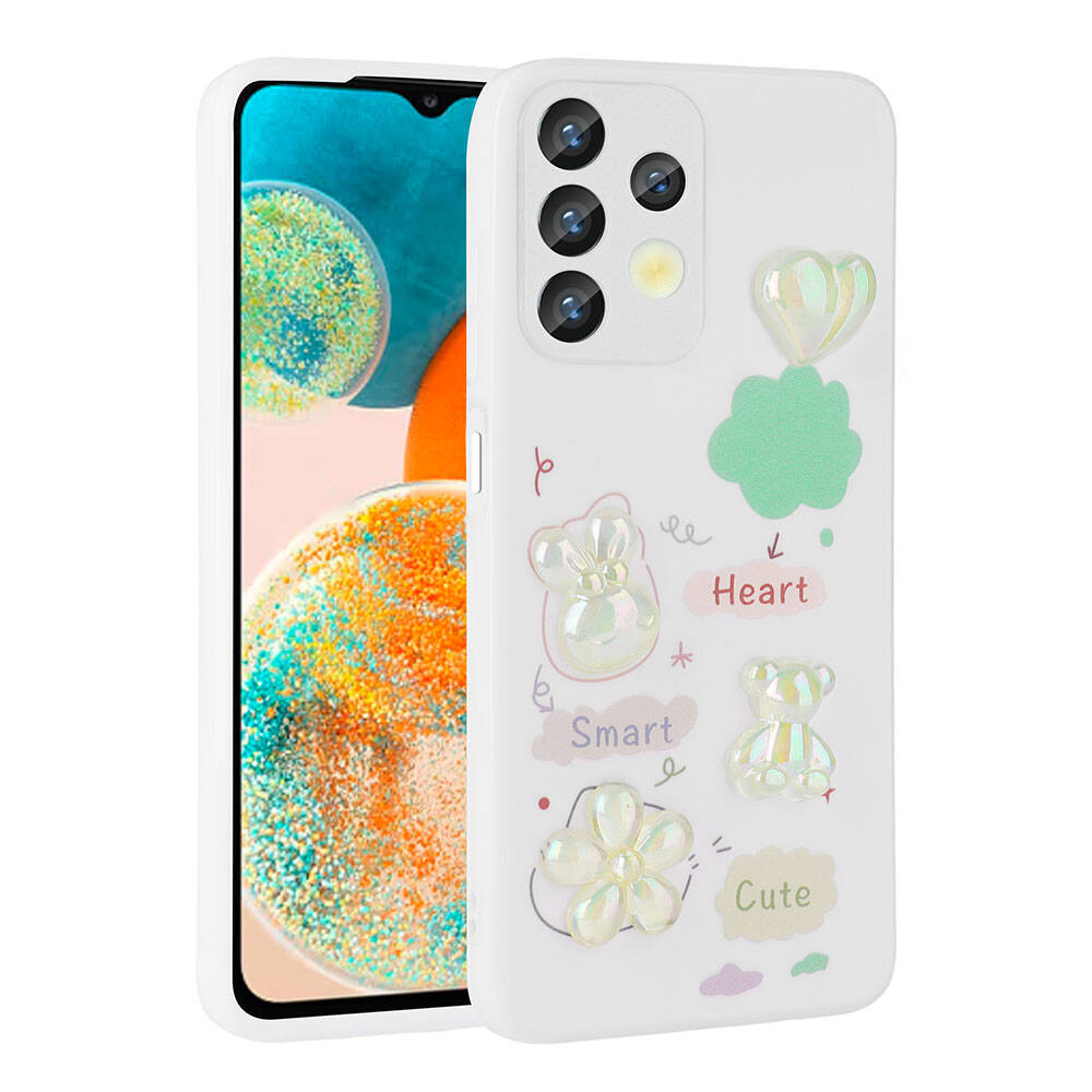 Samsung Galaxy A13 4G Uyumlu Kılıf Kabartma Figürlü Parlak Zore Toys Silikon Kapak