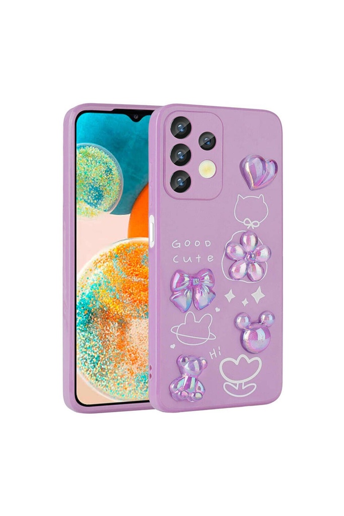 [RNZ-TA98442] Samsung Galaxy A13 4G Uyumlu Kılıf Kabartma Figürlü Parlak Zore Toys Silikon Kapak (Mor)