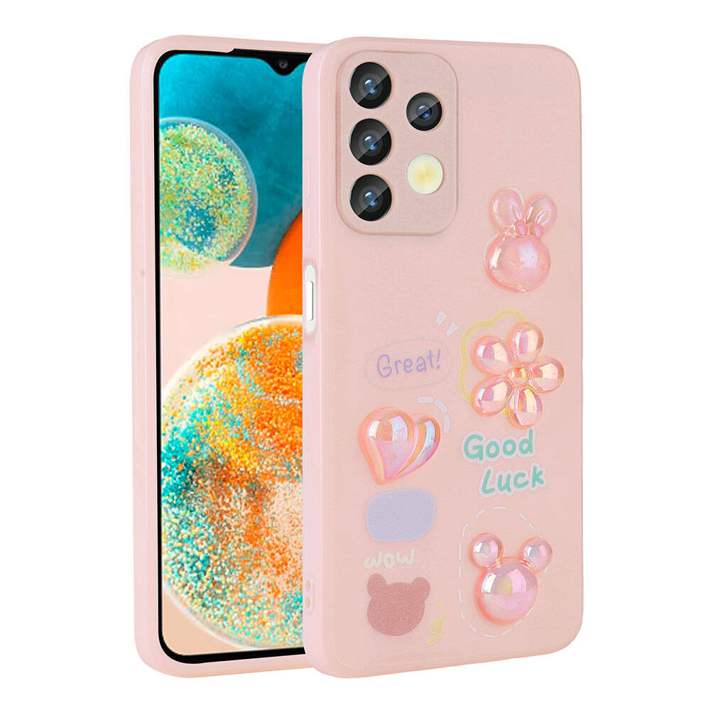 Samsung Galaxy A13 4G Uyumlu Kılıf Kabartma Figürlü Parlak Zore Toys Silikon Kapak