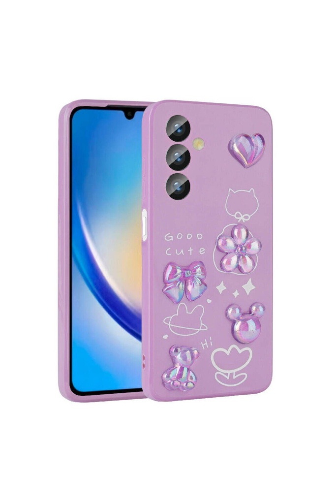 [RNZ-TA97328] Samsung Galaxy A24 Uyumlu Kılıf Kabartma Figürlü Parlak Zore Toys Silikon Kapak (Mor)