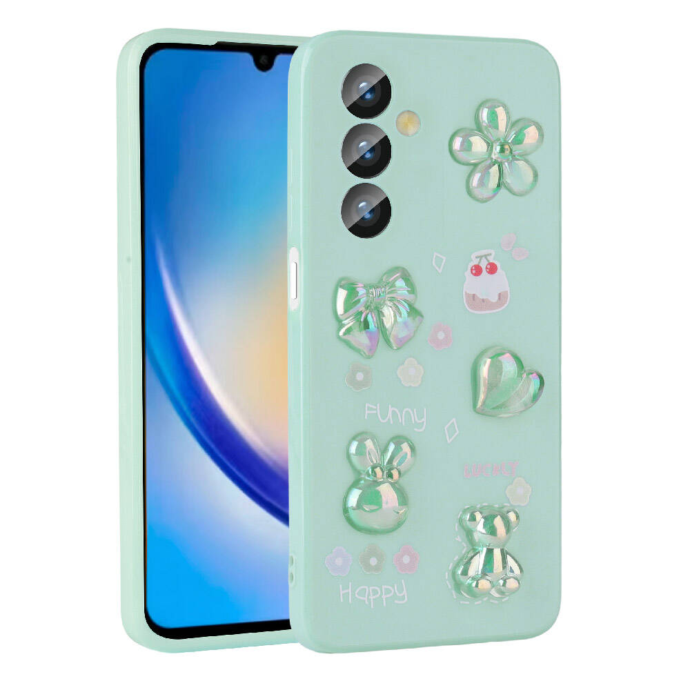 Samsung Galaxy A34 Uyumlu Kılıf Kabartma Figürlü Parlak Zore Toys Silikon Kapak