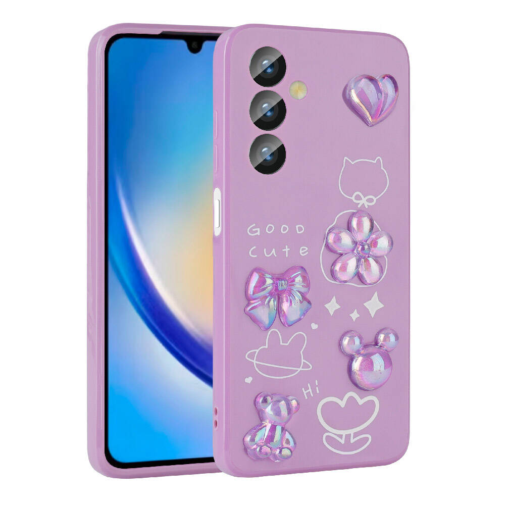 Samsung Galaxy A34 Uyumlu Kılıf Kabartma Figürlü Parlak Zore Toys Silikon Kapak