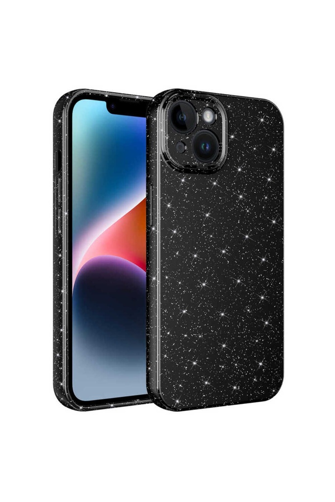 [RNZ-TA82669] Apple iPhone 13 Uyumlu Kılıf Kamera Korumalı Simli Lüks Zore Koton Kapak (Siyah)