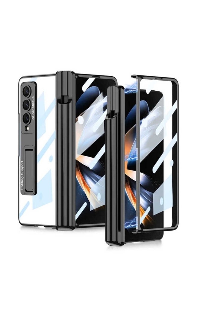 [RNZ-TA82618] Samsung Galaxy Z Fold 4 Uyumlu Kılıf Zore Kıpta Standlı Kalem Bölmeli Kapak (Siyah)
