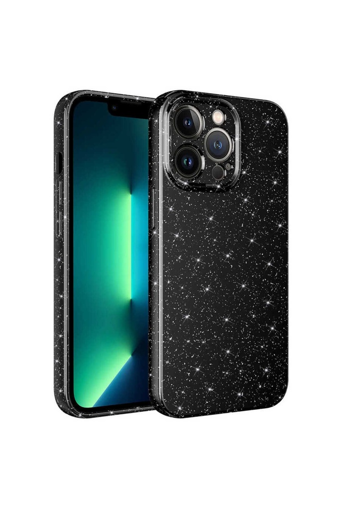 [RNZ-TA82685] Apple iPhone 13 Pro Max Uyumlu Kılıf Kamera Korumalı Simli Lüks Zore Koton Kapak (Siyah)