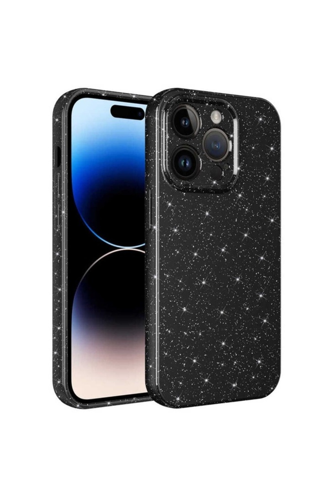 [RNZ-TA82701] Apple iPhone 14 Pro Uyumlu Kılıf Kamera Korumalı Simli Lüks Zore Koton Kapak (Siyah)