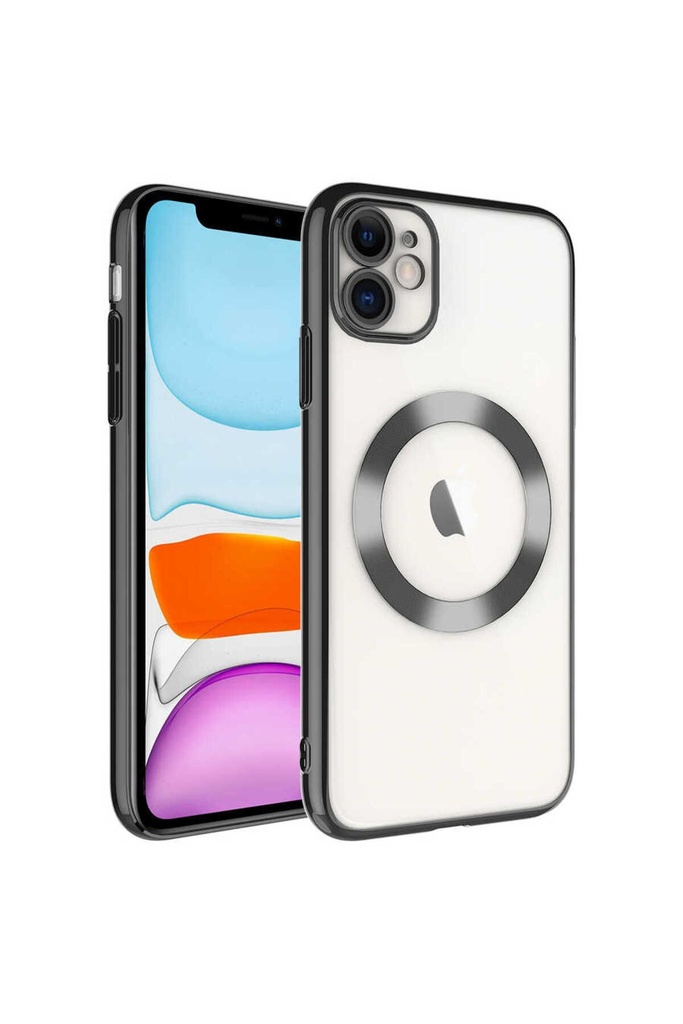 [RNZ-TA82810] Apple iPhone 11 Uyumlu Kılıf Wireless Şarj Özellikli Sert PC Zore Riksos M-safe Kapak (Siyah)
