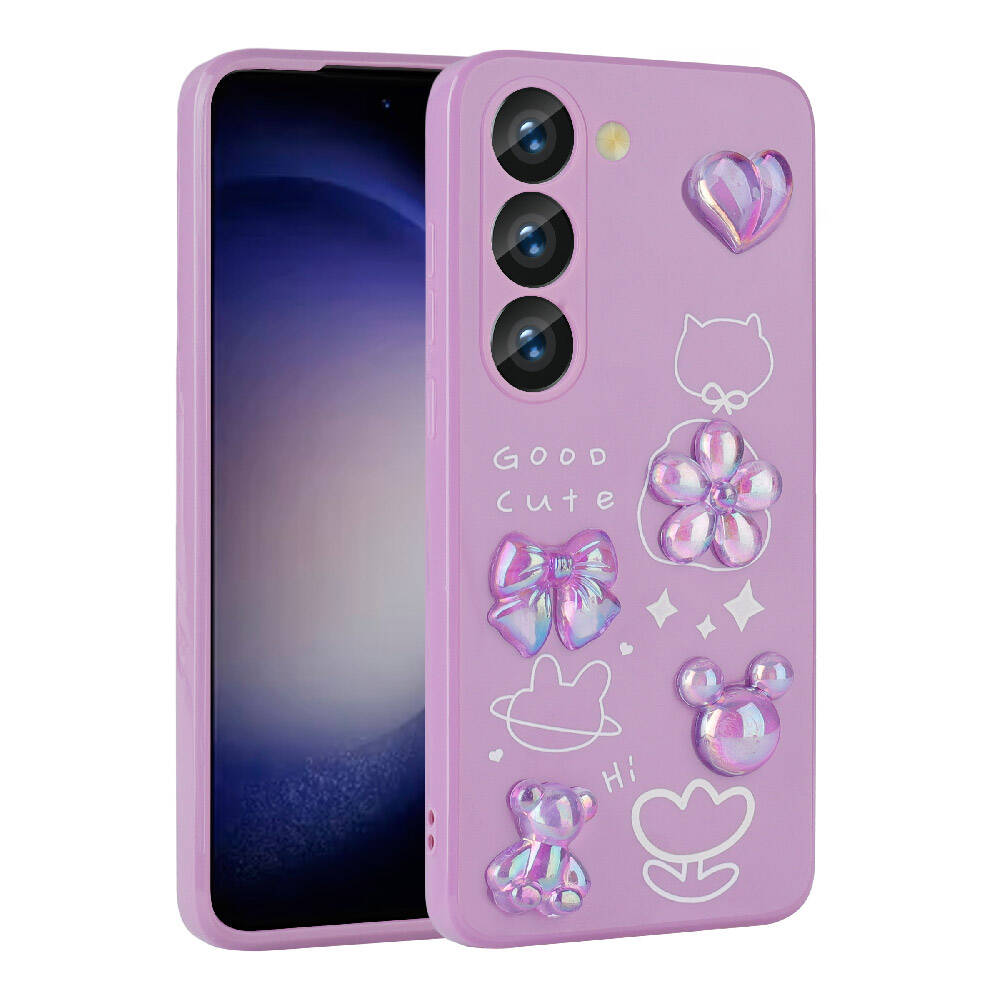 [RNZ-TA97337] Samsung Galaxy A54 Uyumlu Kılıf Kabartma Figürlü Parlak Zore Toys Silikon Kapak (Mor)