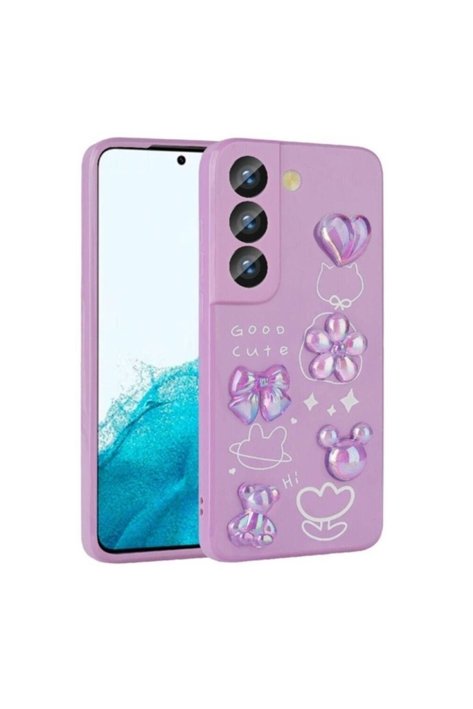 [RNZ-TA98439] Samsung Galaxy S21 FE Uyumlu Kılıf Kabartma Figürlü Parlak Zore Toys Silikon Kapak (Mor)