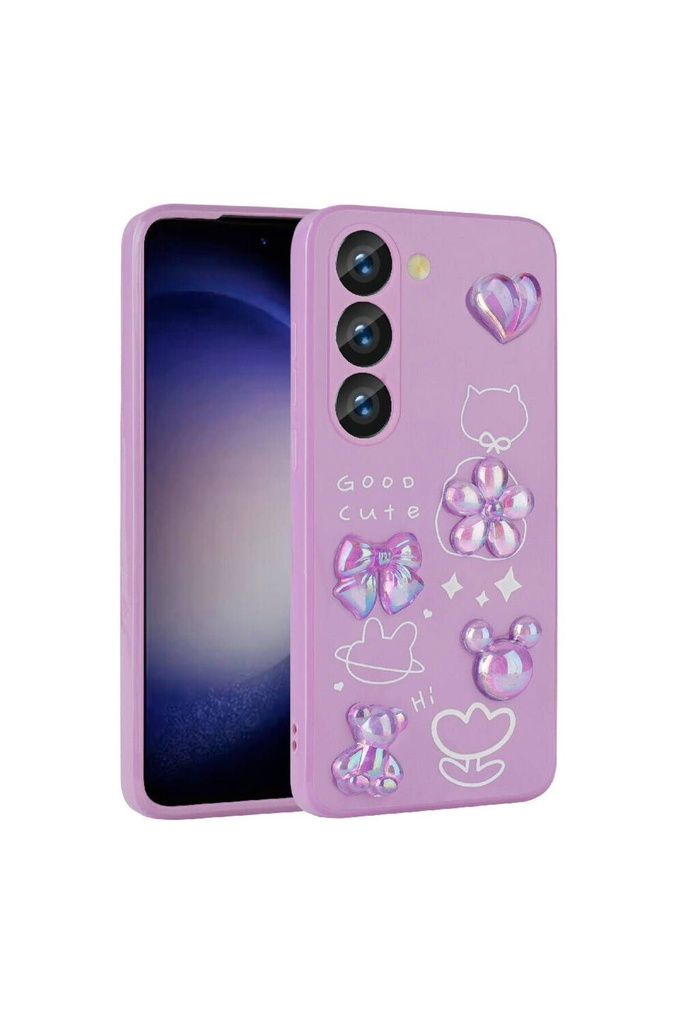 [RNZ-TA97346] Samsung Galaxy S23 Uyumlu Kılıf Kabartma Figürlü Parlak Zore Toys Silikon Kapak (Mor)