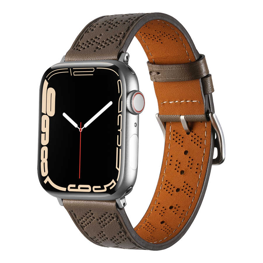 ​​​Apple Watch 7 41mm Uyumlu Kordon Deri Şık Tasarımlı Luxury Strap KRD-76 Kayış