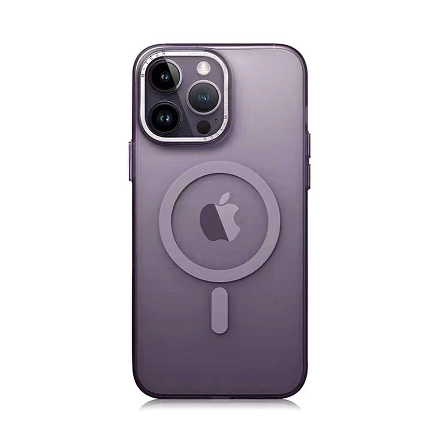 Apple iPhone 14 Pro Uyumlu Kılıf M-safe Şarj Özellikli Buzlu Sert PC Zore Tuval Kapak