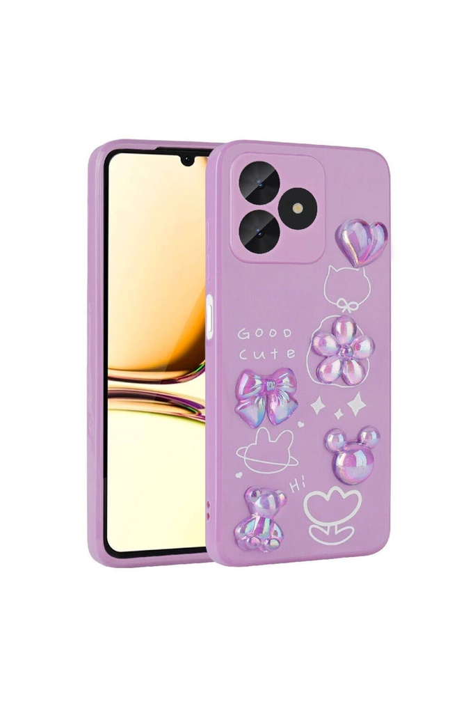 [RNZ-TA97352] Realme C53 Uyumlu Kılıf Kabartma Figürlü Parlak Zore Toys Silikon Kapak (Mor)