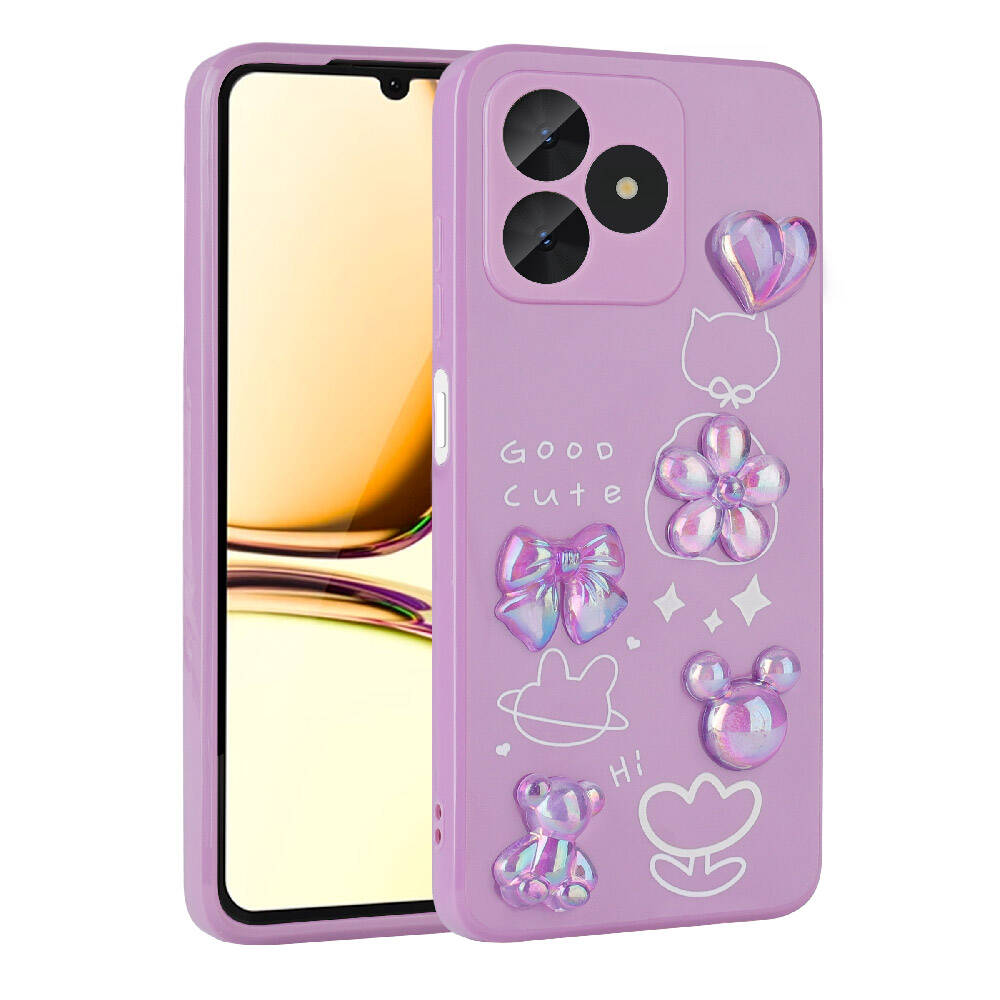 [RNZ-TA97352] Realme C53 Uyumlu Kılıf Kabartma Figürlü Parlak Zore Toys Silikon Kapak (Mor)