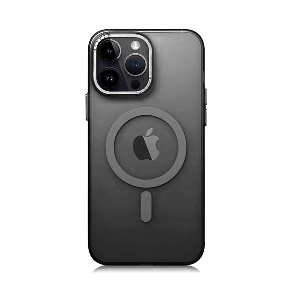 [RNZ-TA88025] Apple iPhone 14 Pro Uyumlu Kılıf M-safe Şarj Özellikli Buzlu Sert PC Zore Tuval Kapak (Siyah)