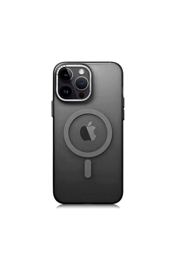 [RNZ-TA88026] Apple iPhone 14 Pro Max Uyumlu Kılıf M-safe Şarj Özellikli Buzlu Sert PC Zore Tuval Kapak (Siyah)