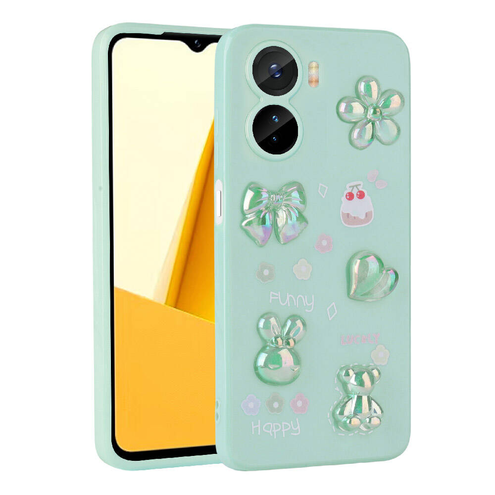 Vivo Y16 Uyumlu Kılıf Kabartma Figürlü Parlak Zore Toys Silikon Kapak