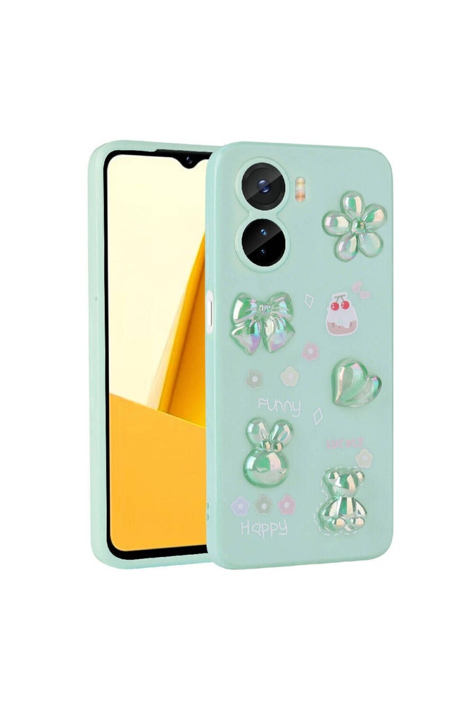Vivo Y16 Uyumlu Kılıf Kabartma Figürlü Parlak Zore Toys Silikon Kapak