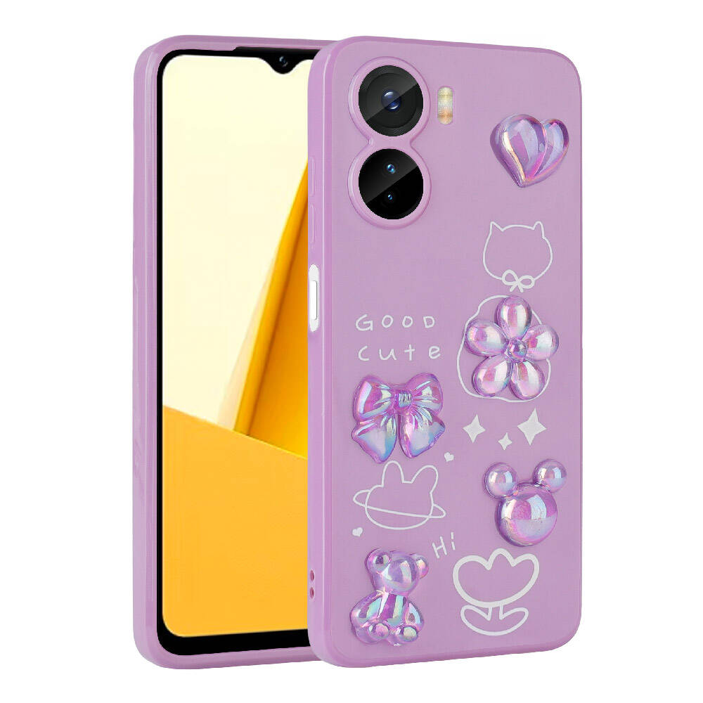 [RNZ-TA98446] Vivo Y16 Uyumlu Kılıf Kabartma Figürlü Parlak Zore Toys Silikon Kapak (Mor)