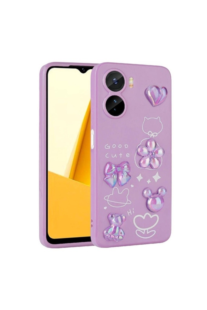 [RNZ-TA98446] Vivo Y16 Uyumlu Kılıf Kabartma Figürlü Parlak Zore Toys Silikon Kapak (Mor)